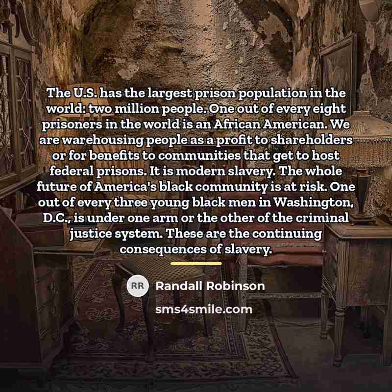 “The U.S. has the largest prison population in the world:…” quote by Randall Robinson