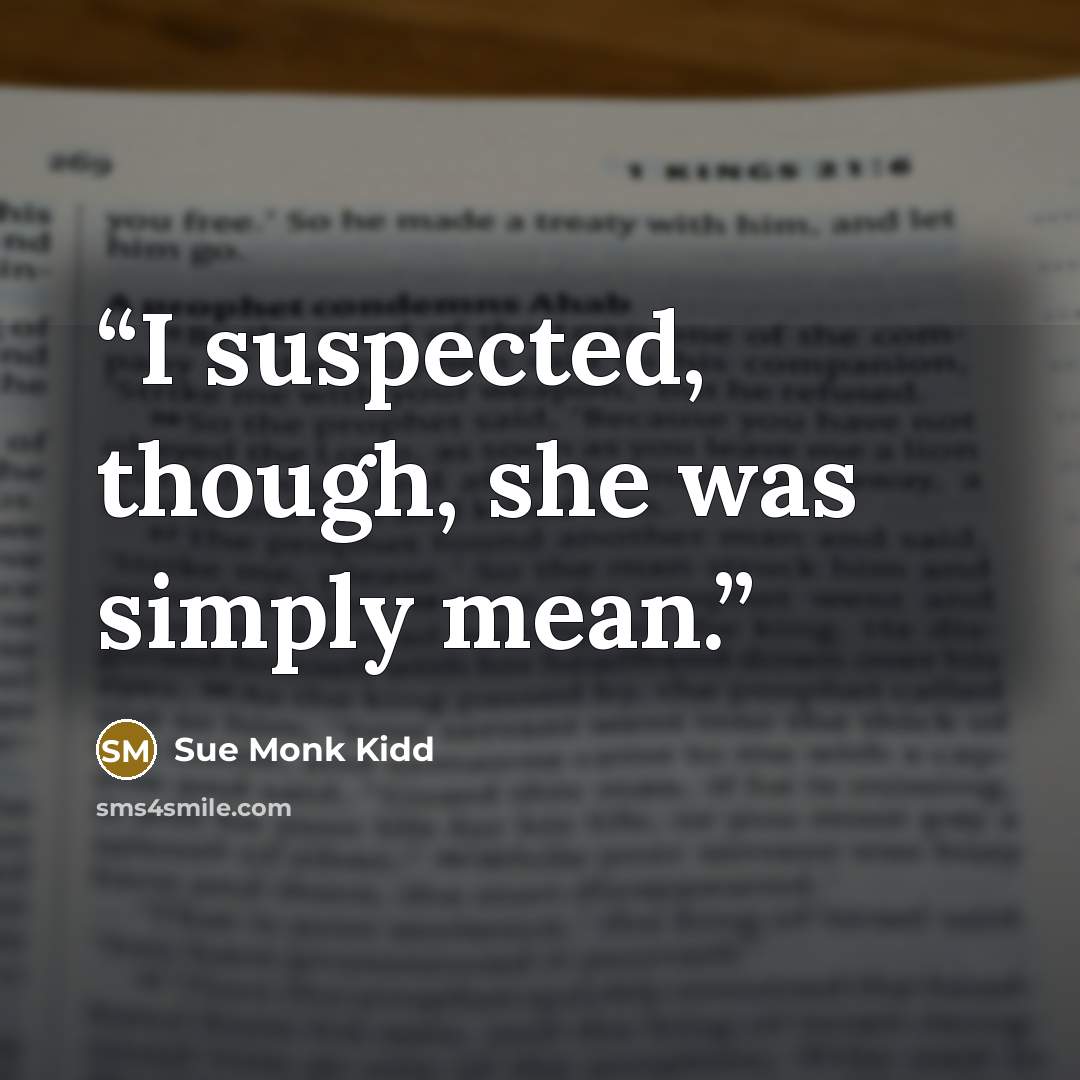 “I suspected, though, she was simply mean.” quote by Sue Monk Kidd