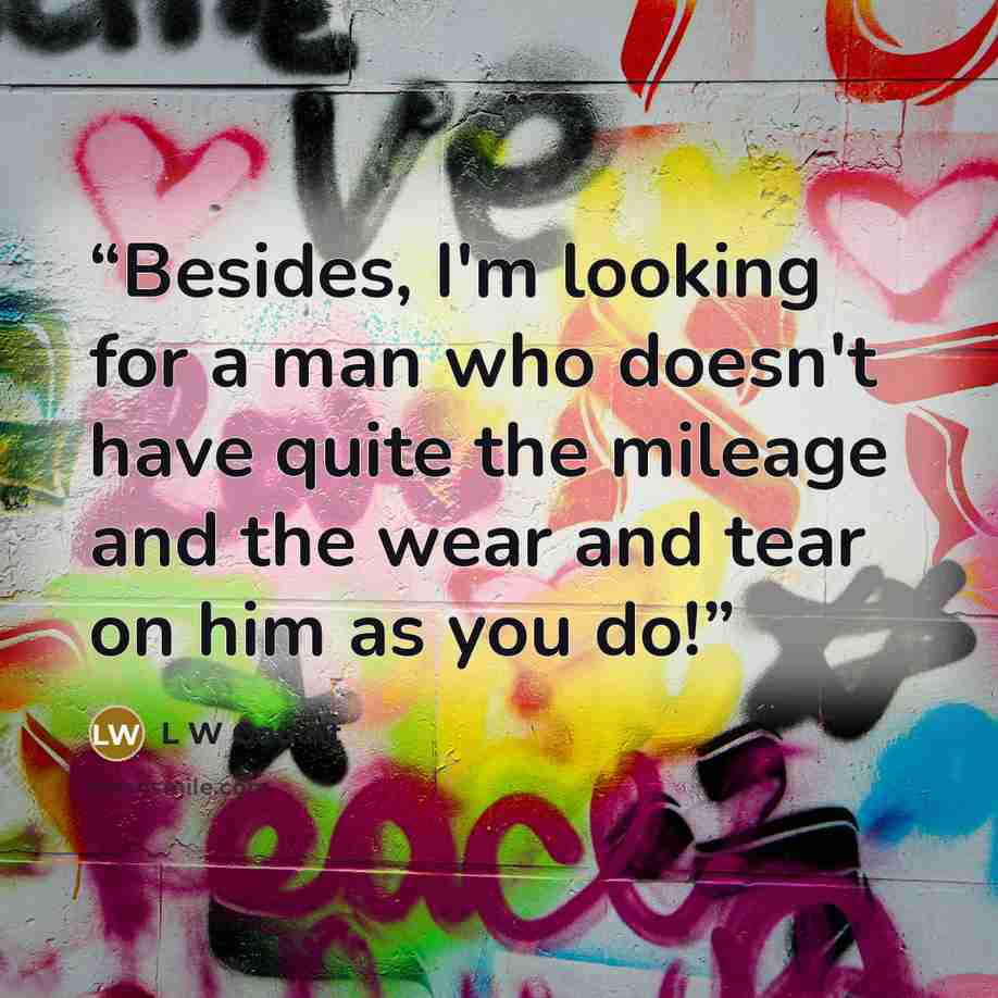 “Besides, I'm looking for a man who doesn't have quite the mileage and the wear and tear on him as you do!” quote by L W Gouett