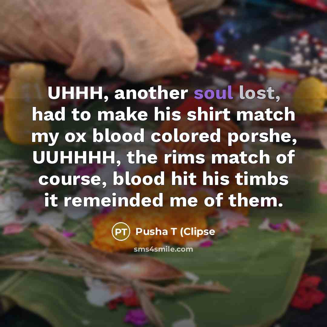 “UHHH, another soul lost, had to make his shirt match…” quote by Pusha T (Clipse