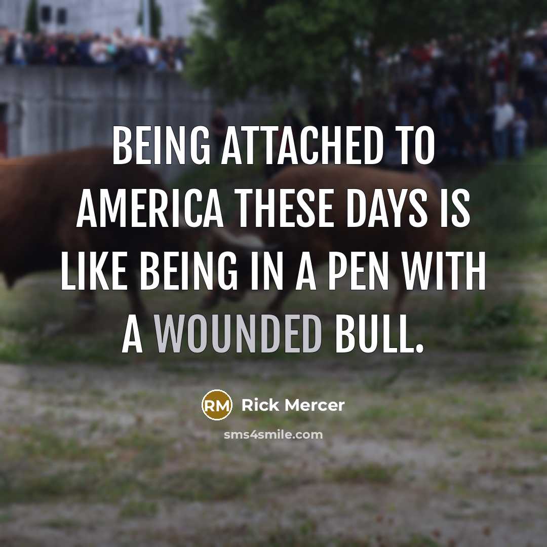 “Being attached to America these days is like being in…” quote by Rick Mercer