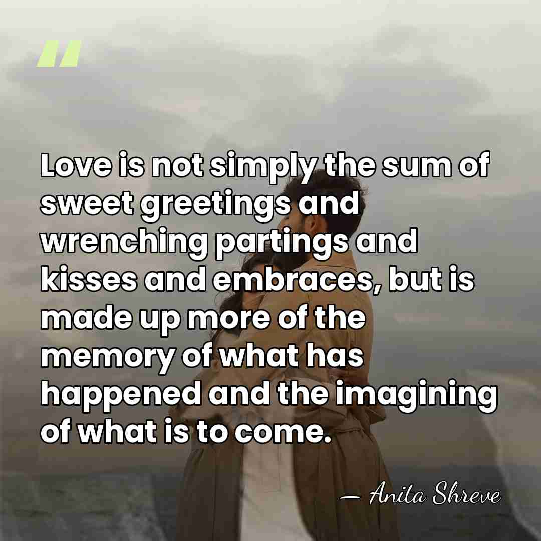 Love is not simply the sum of sweet greetings and wrenching partings&hellip; - Anita Shreve