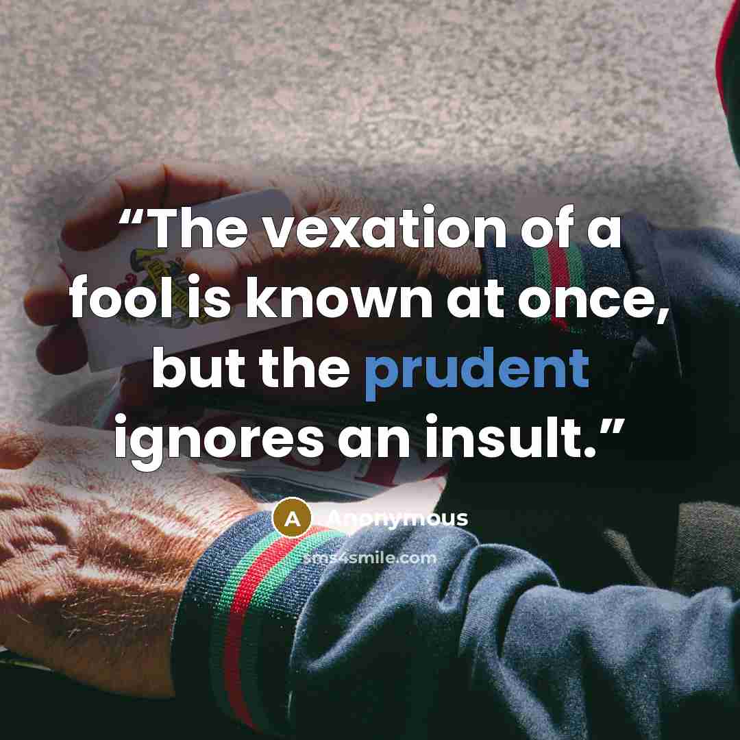 “The vexation of a fool is known at once, but the prudent ignores an insult.” quote by Anonymous