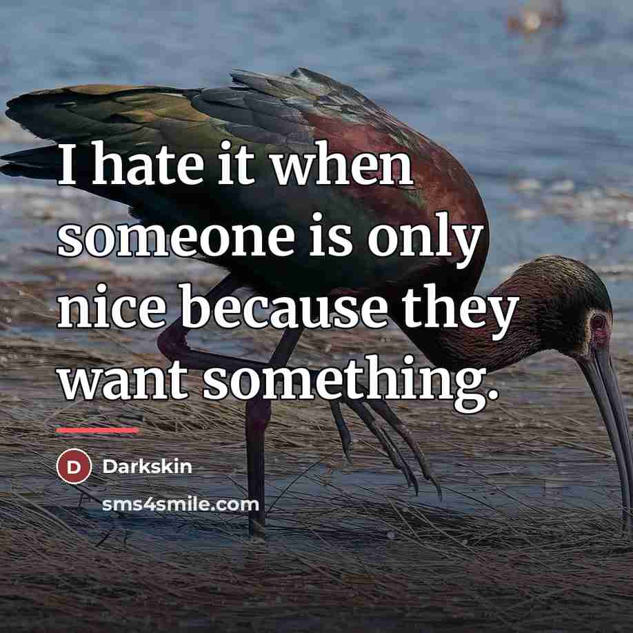 “I hate it when someone is only nice because they…” quote by Darkskin