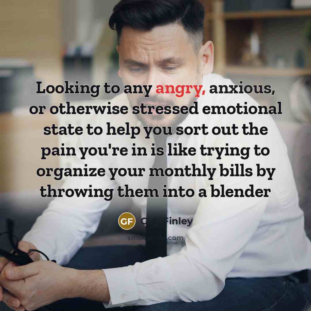 “Looking to any angry, anxious, or otherwise stressed emotional state…” quote by Guy Finley