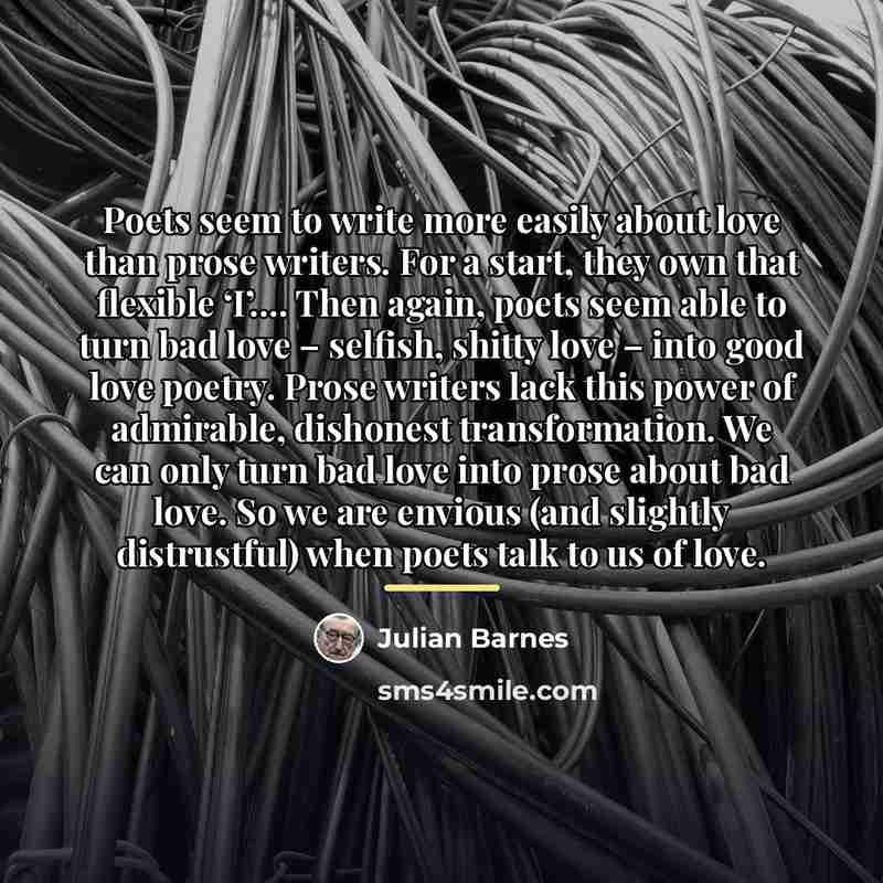 “Poets seem to write more easily about love than prose…” quote by Julian Barnes