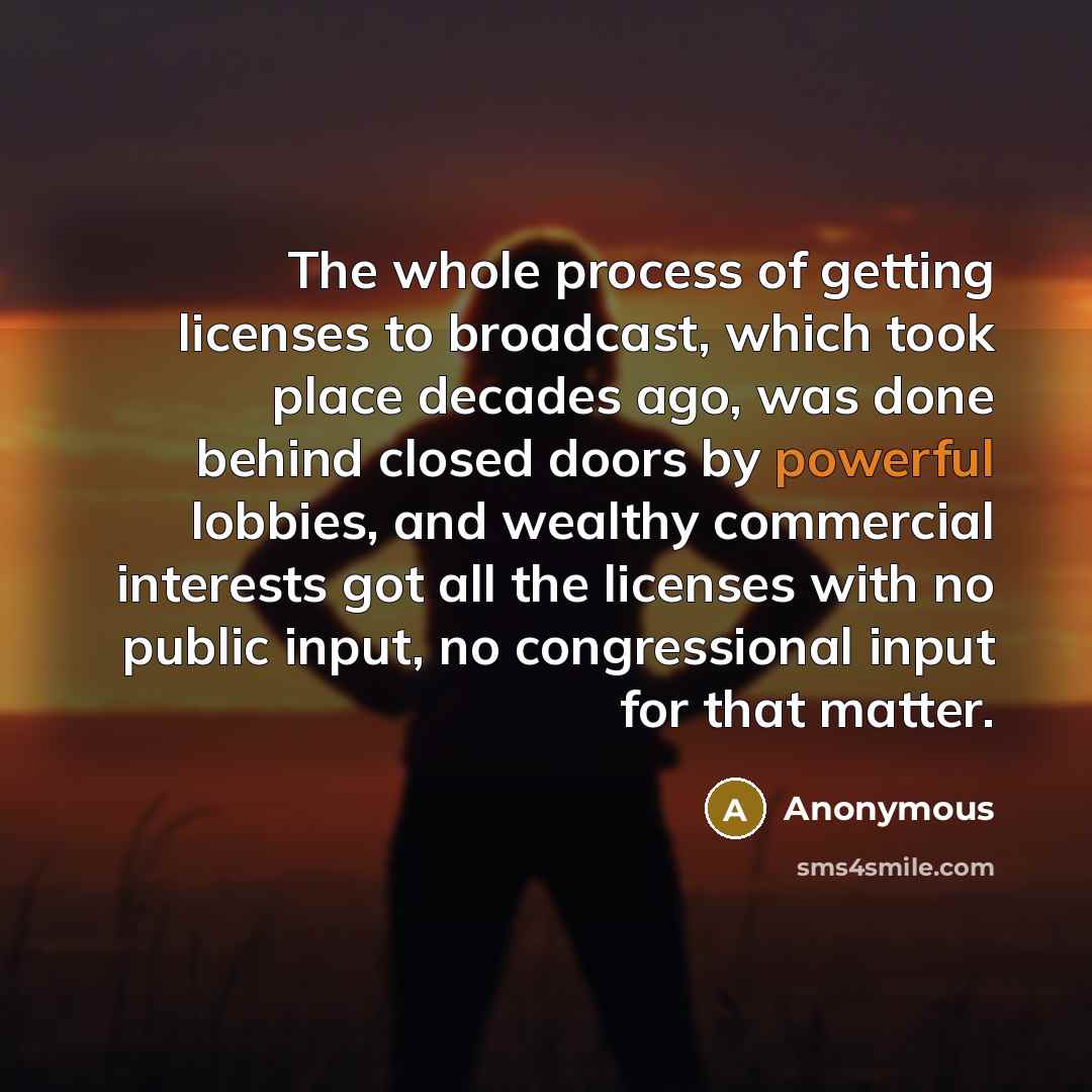 “The whole process of getting licenses to broadcast, which took…” quote by Anonymous