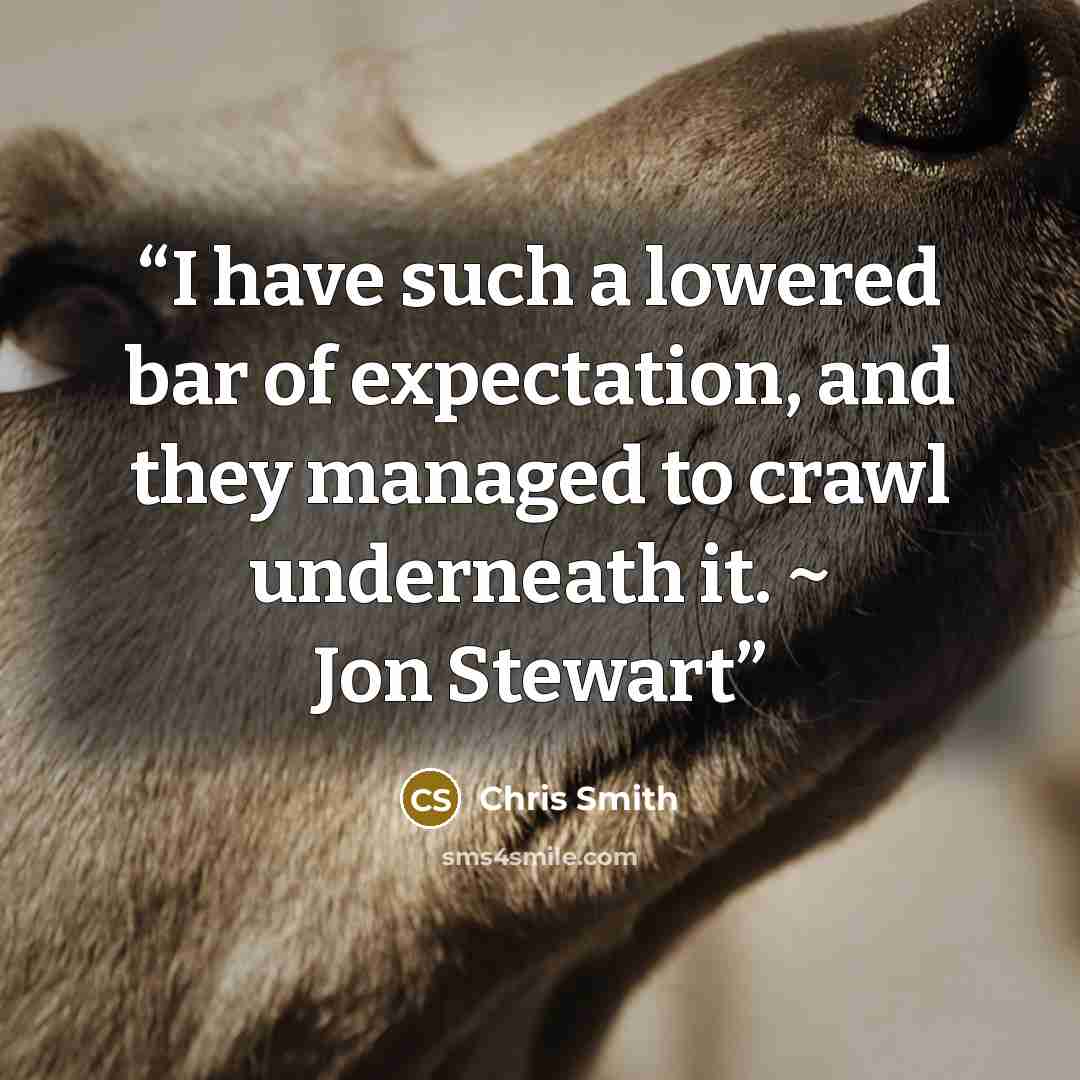 “I have such a lowered bar of expectation, and they managed to crawl underneath it. ~ Jon Stewart” quote by Chris Smith