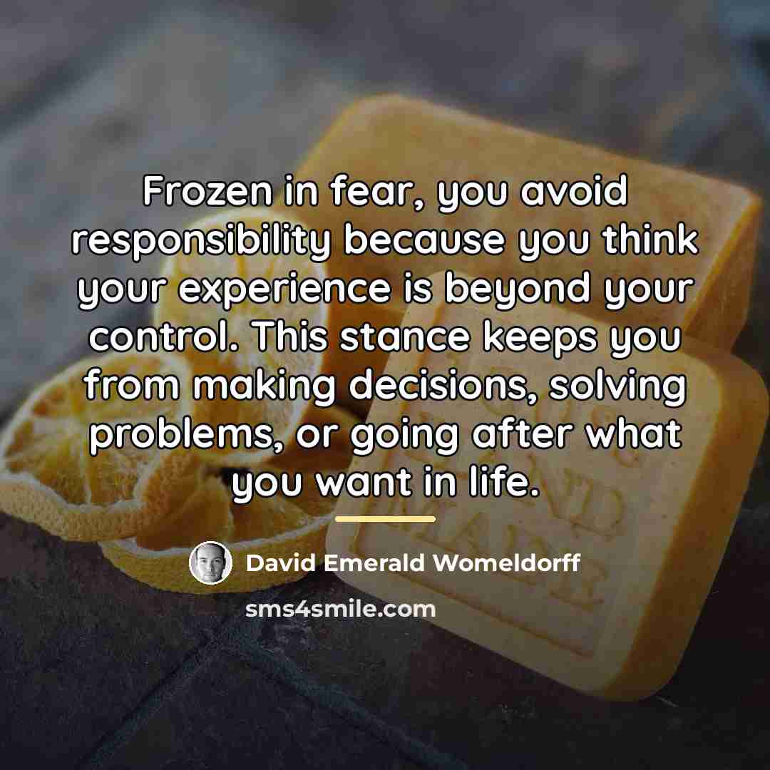 “Frozen in fear, you avoid responsibility because you think your…” quote by David Emerald Womeldorff