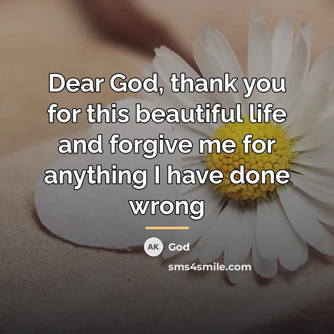 “Dear God, thank you for this beautiful life and forgive…” quote by God