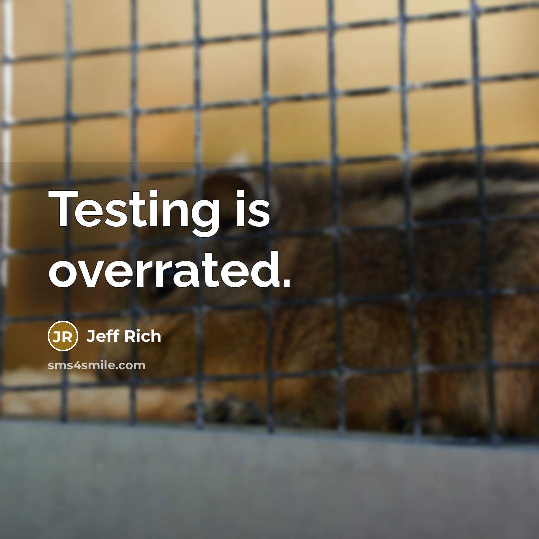 “Testing is overrated.…” quote by Jeff Rich