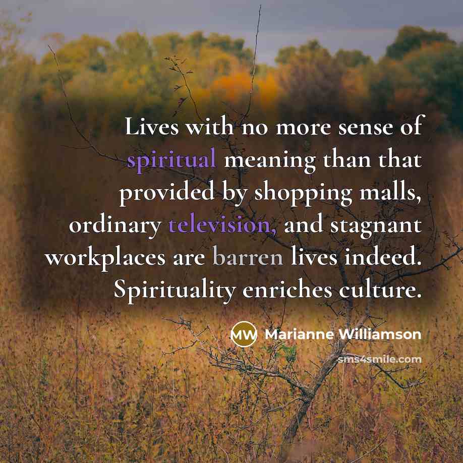 “Lives with no more sense of spiritual meaning than that…” quote by Marianne Williamson