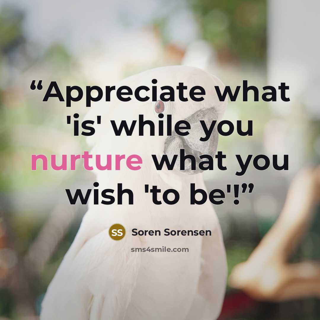 “Appreciate what 'is' while you nurture what you wish 'to be'!” quote by Soren Sorensen