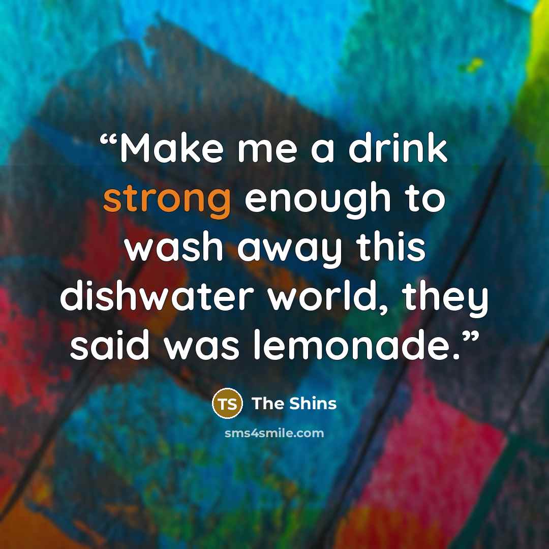 “Make me a drink strong enough to wash away this dishwater world, they said was lemonade.” quote by The Shins