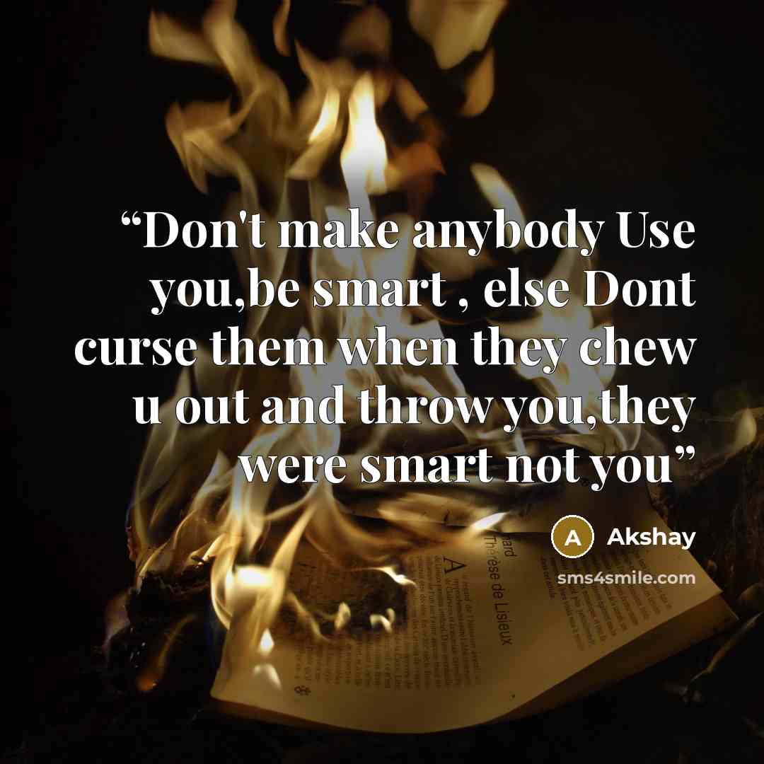 “Don't make anybody Use you,be smart , else Dont curse them when they chew u out and throw you,they were smart not you” quote by Akshay