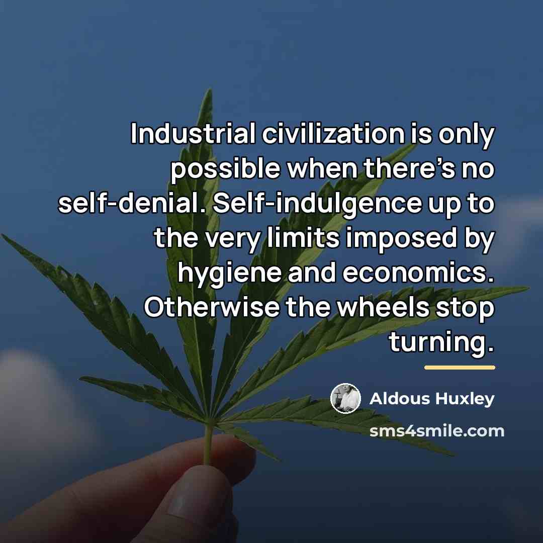 “Industrial civilization is only possible when there's no self-denial. Self-indulgence…” quote by Aldous Huxley
