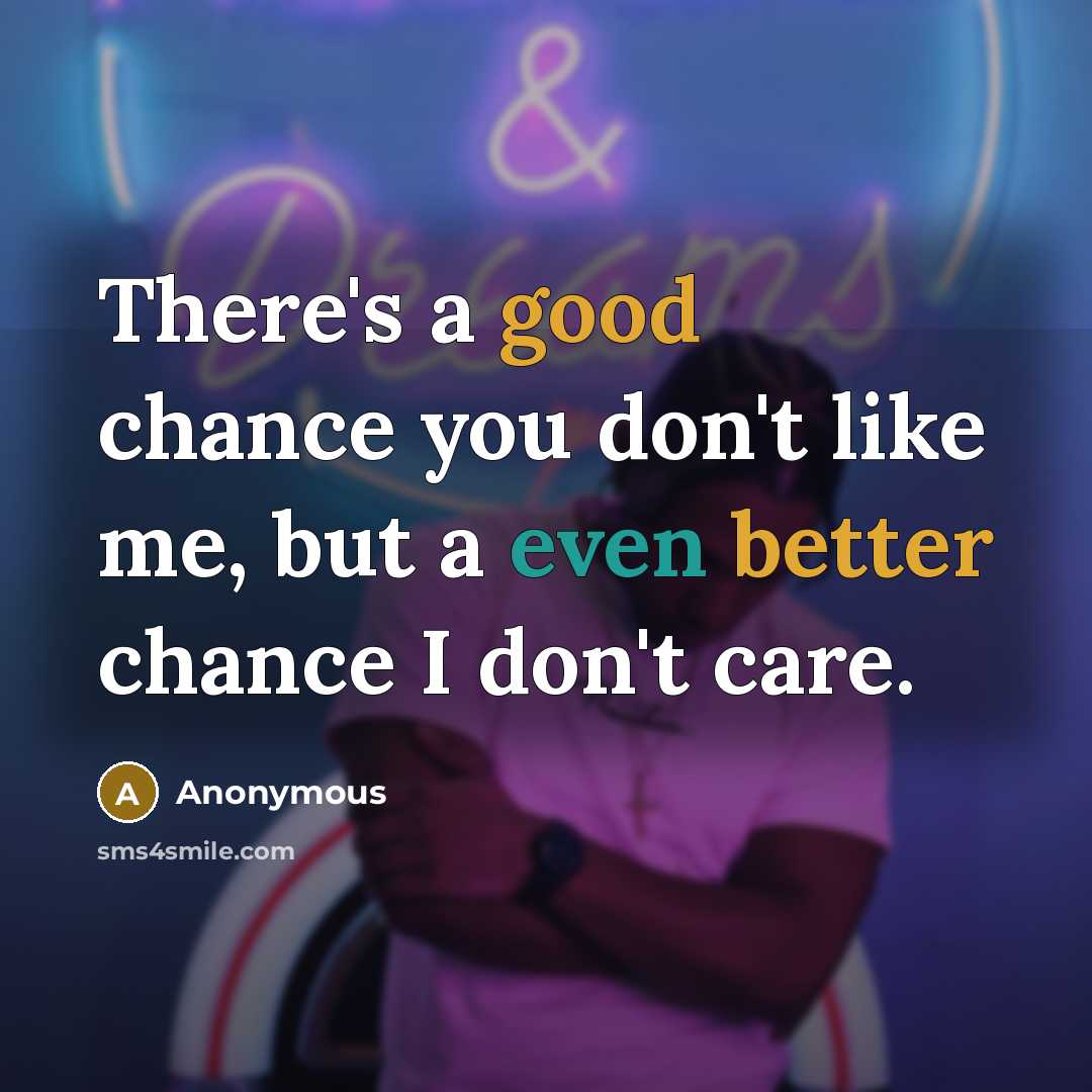 “There's a good chance you don't like me, but a even better chance I don't care.” quote by Anonymous