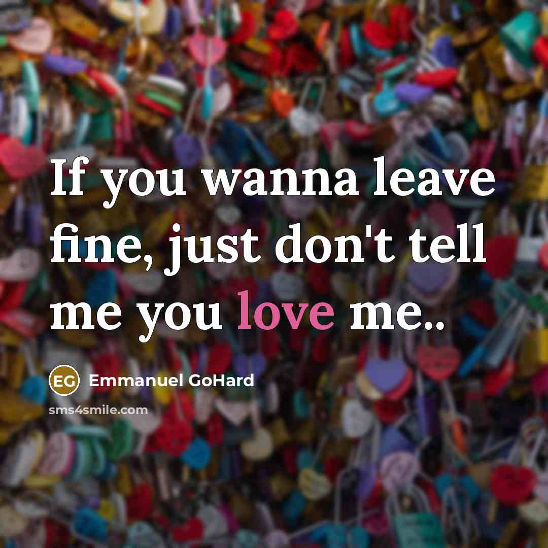 “If you wanna leave fine, just don't tell me you love me..” quote by Emmanuel GoHard