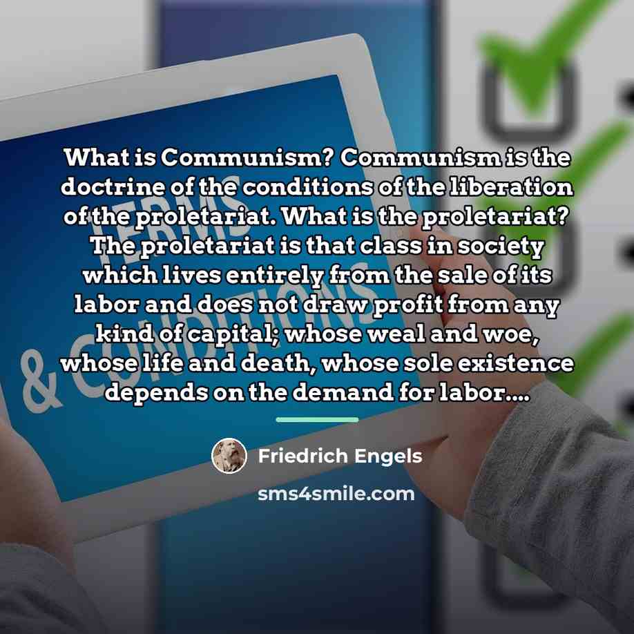 “What is Communism? Communism is the doctrine of the conditions…” quote by Friedrich Engels