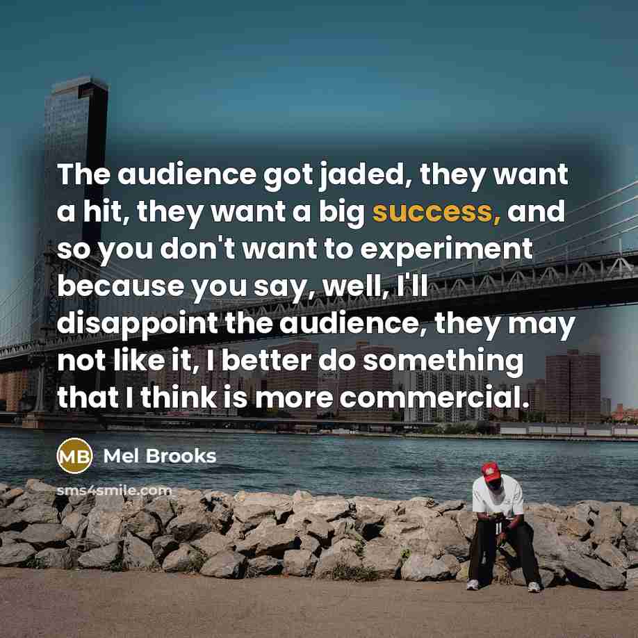 “The audience got jaded, they want a hit, they want…” quote by Mel Brooks