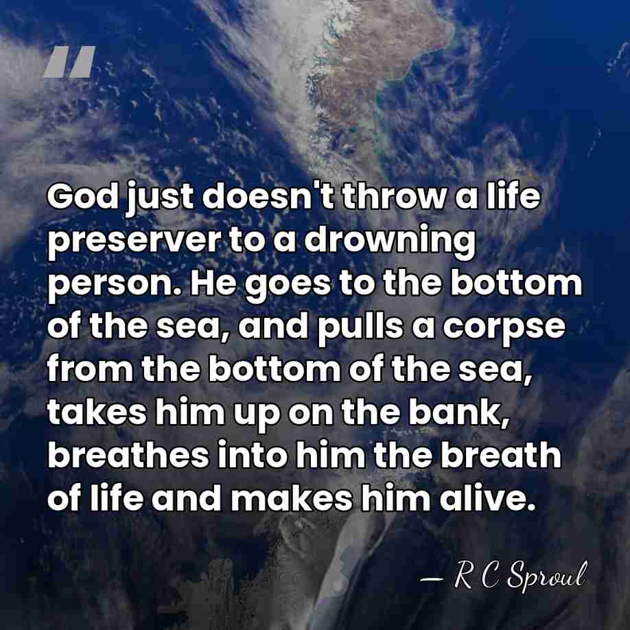 God just doesn't throw a life preserver to a drowning person. He&hellip; - R C Sproul