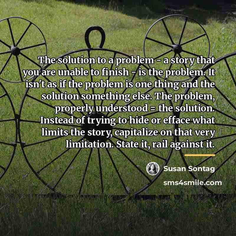 “The solution to a problem - a story that you…” quote by Susan Sontag