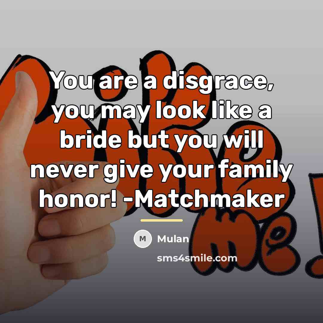 “You are a disgrace, you may look like a bride…” quote by Mulan