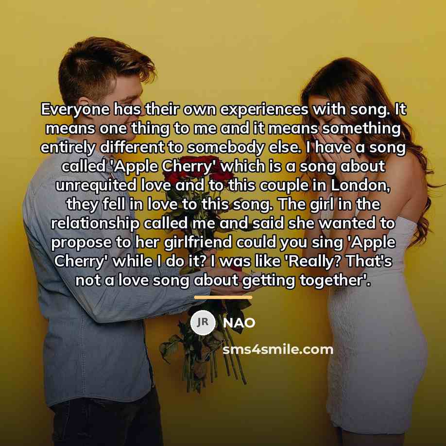 “Everyone has their own experiences with song. It means one…” quote by NAO