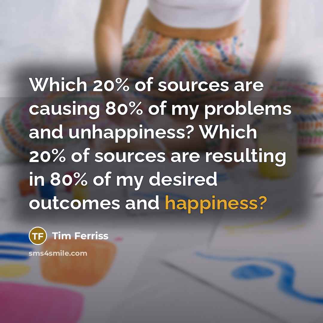 “Which 20% of sources are causing 80% of my problems…” quote by Tim Ferriss