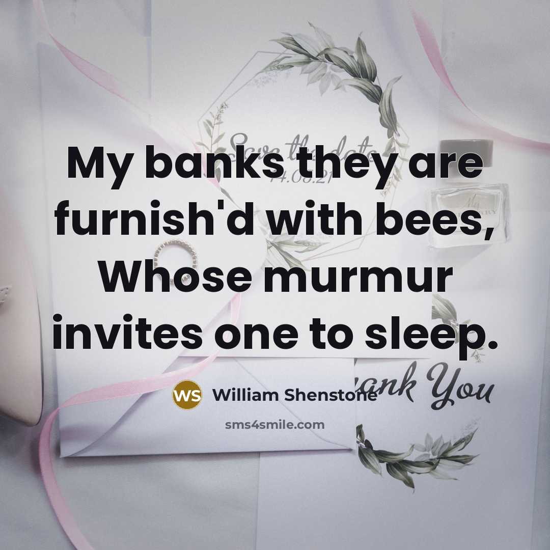 “My banks they are furnish'd with bees, Whose murmur invites…” quote by William Shenstone
