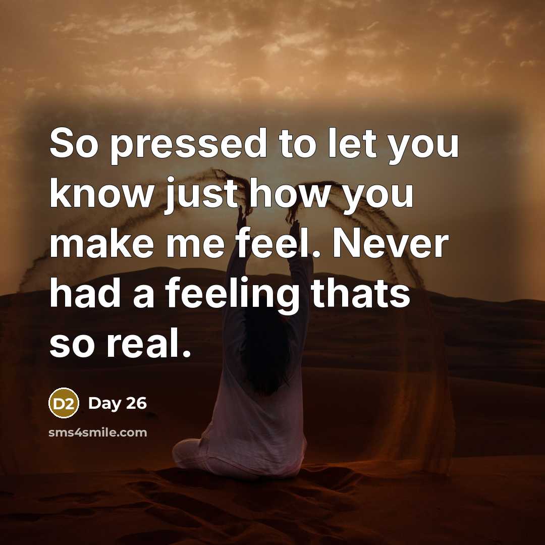 “So pressed to let you know just how you make me feel. Never had a feeling thats so real.” quote by Day 26