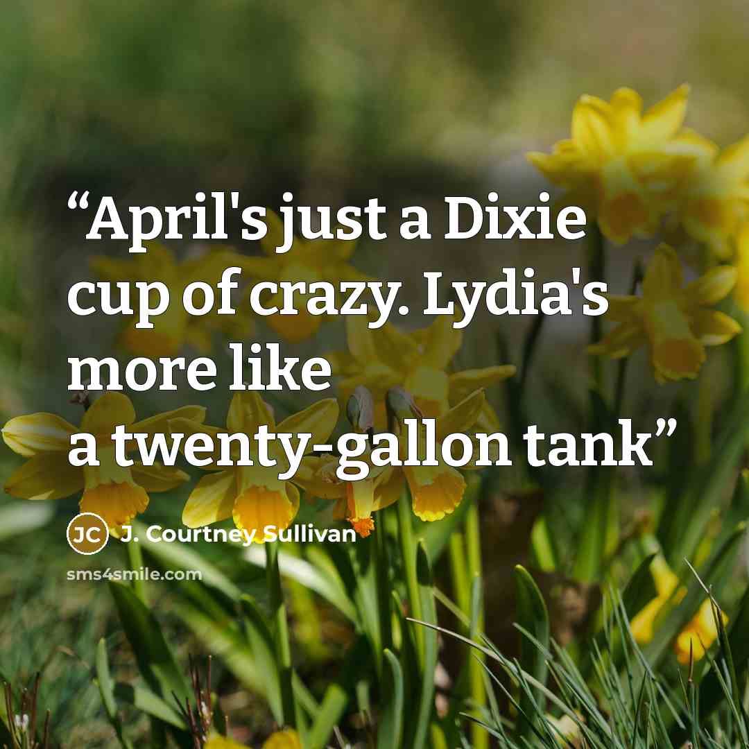 “April's just a Dixie cup of crazy. Lydia's more like a twenty-gallon tank” quote by J. Courtney Sullivan