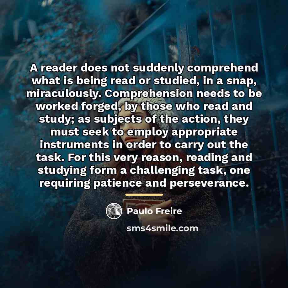 “A reader does not suddenly comprehend what is being read…” quote by Paulo Freire