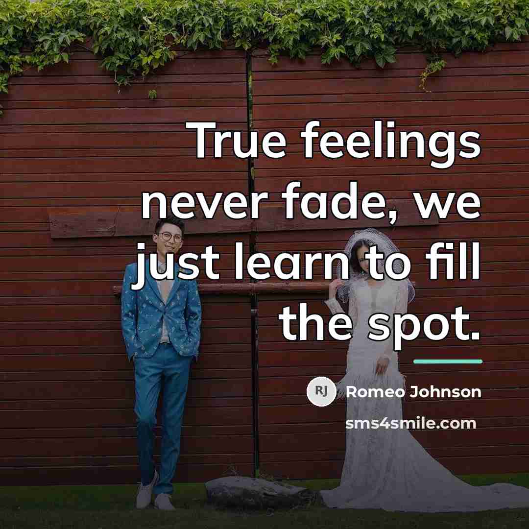 “True feelings never fade, we just learn to fill the…” quote by Romeo Johnson