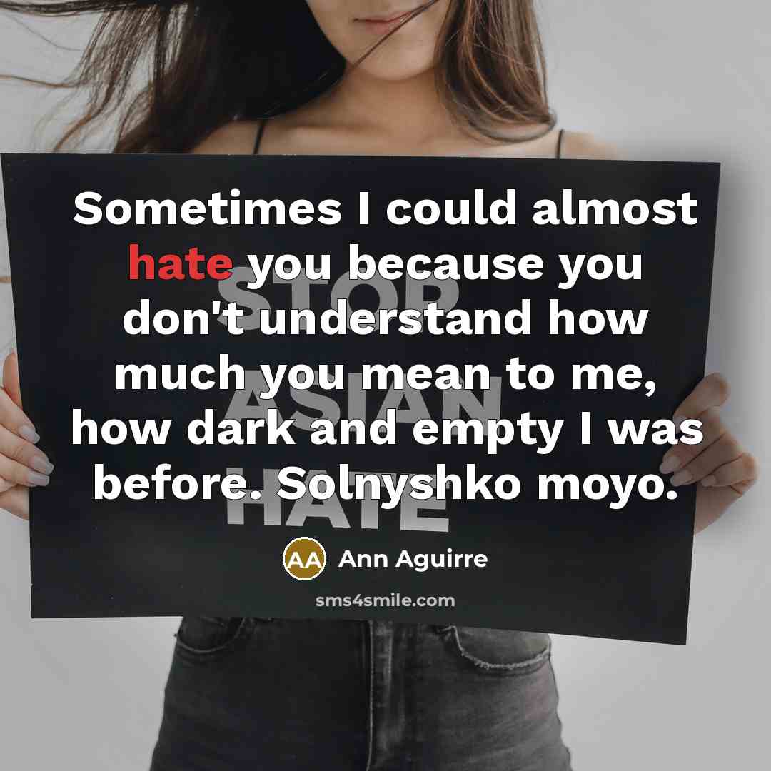 “Sometimes I could almost hate you because you don't understand…” quote by Ann Aguirre