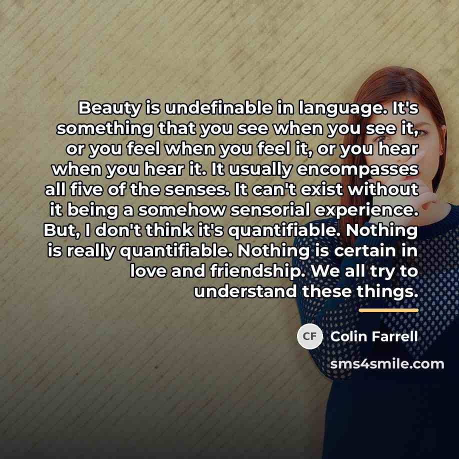 “Beauty is undefinable in language. It's something that you see…” quote by Colin Farrell