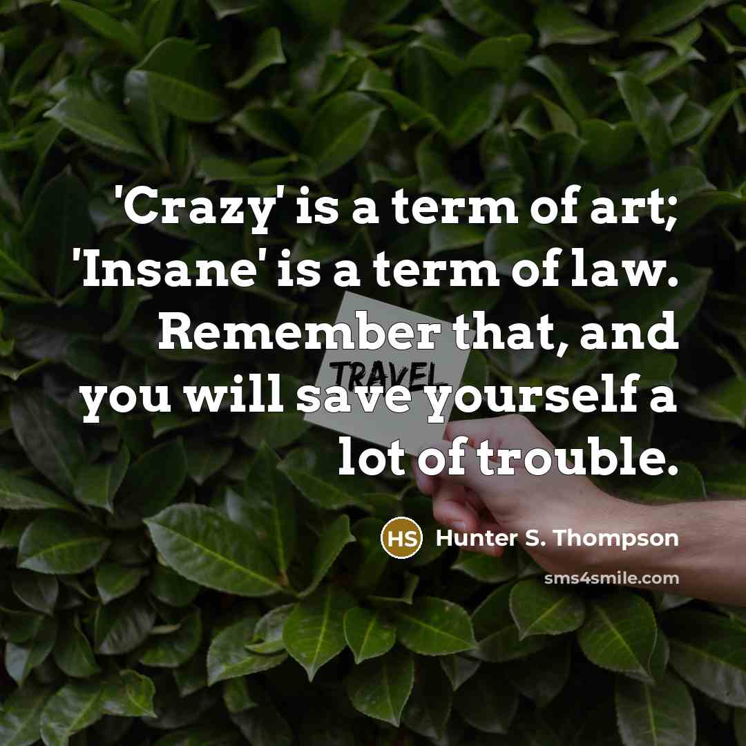 “'Crazy' is a term of art; 'Insane' is a term…” quote by Hunter S. Thompson
