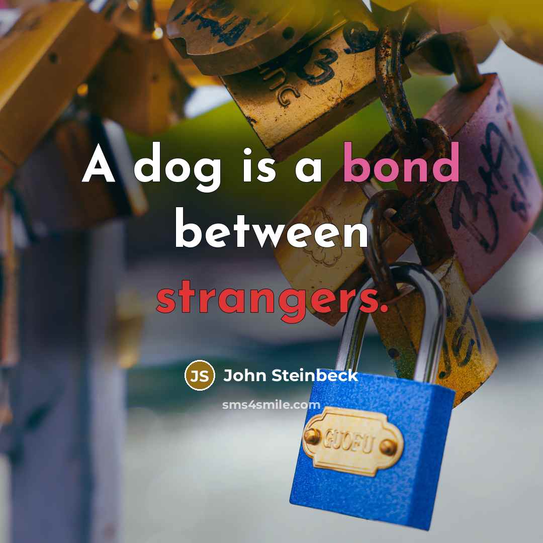 “A dog is a bond between strangers.” quote by John Steinbeck
