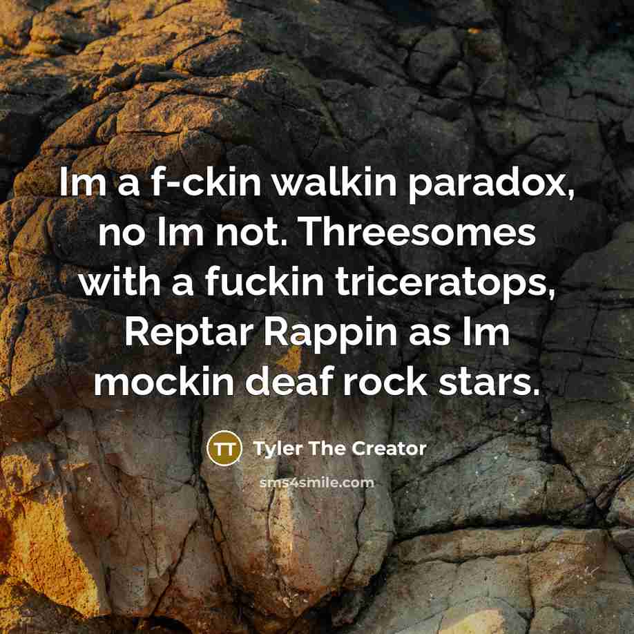 “Im a f-ckin walkin paradox, no Im not. Threesomes with…” quote by Tyler The Creator