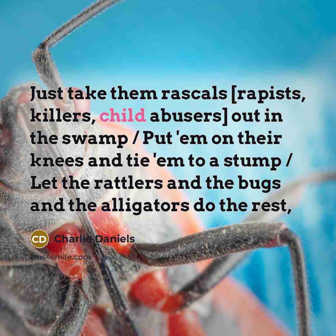 “Just take them rascals [rapists, killers, child abusers] out in…” quote by Charlie Daniels