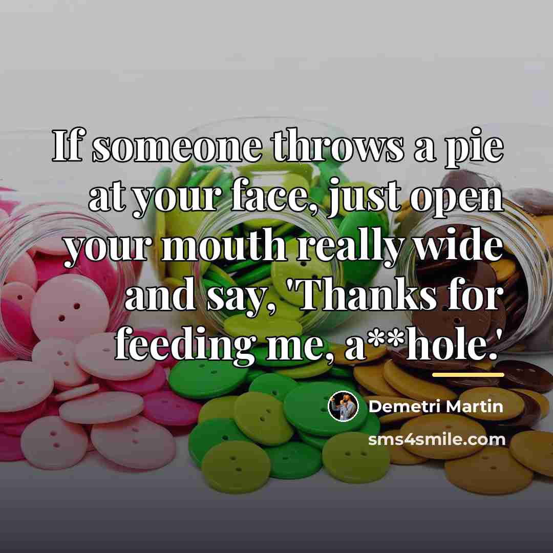 “If someone throws a pie at your face, just open…” quote by Demetri Martin