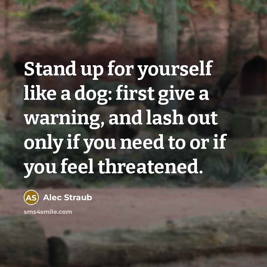 “Stand up for yourself like a dog: first give a warning, and lash out only if you need to or if you feel threatened.” quote by Alec Straub