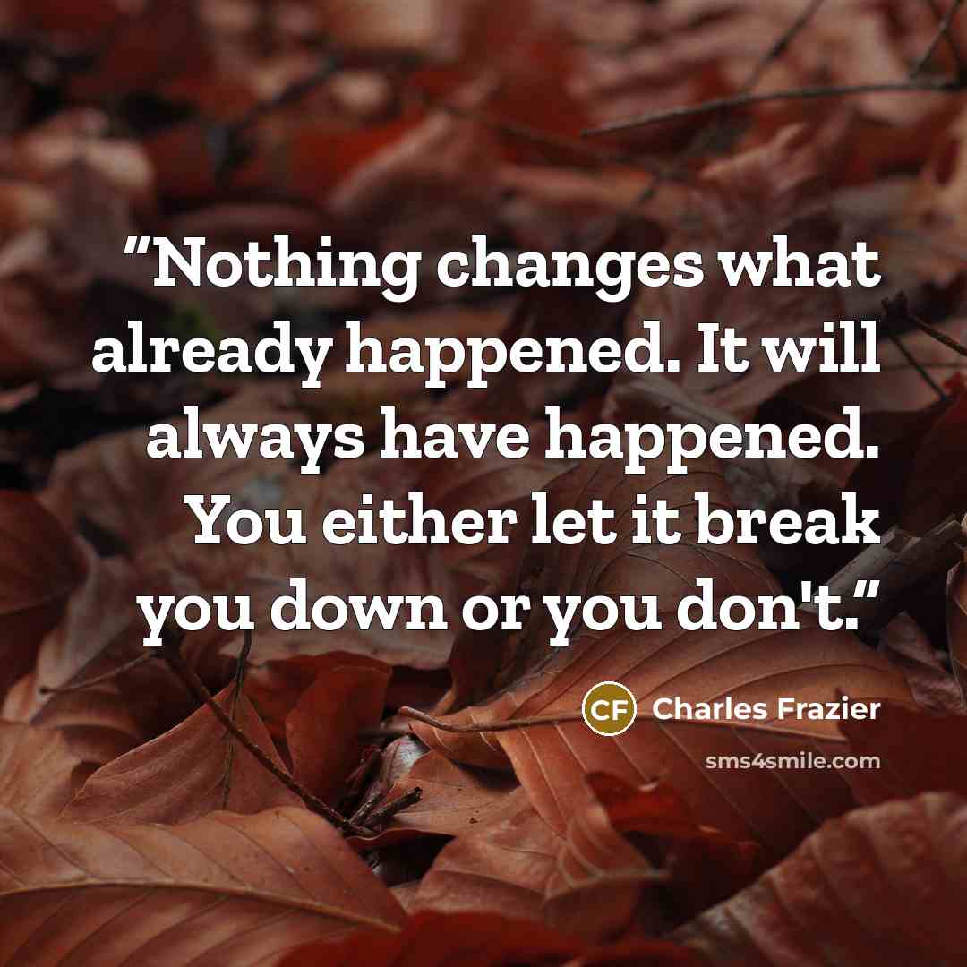 “Nothing changes what already happened. It will always have happened. You either let it break you down or you don't.” quote by Charles Frazier