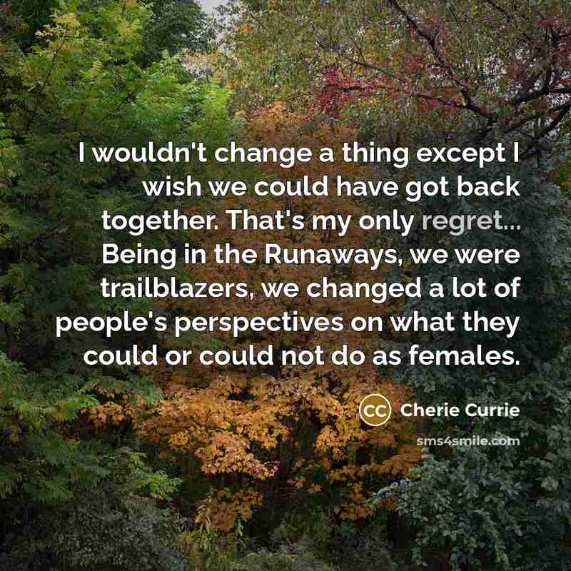 “I wouldn't change a thing except I wish we could…” quote by Cherie Currie