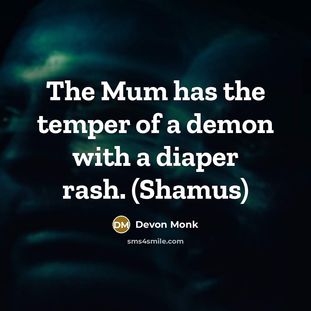 “The Mum has the temper of a demon with a…” quote by Devon Monk