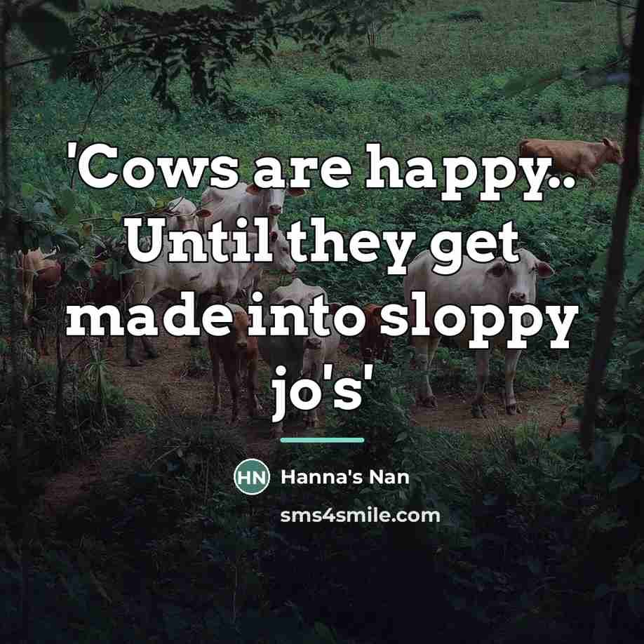 “'Cows are happy.. Until they get made into sloppy jo's'…” quote by Hanna's Nan