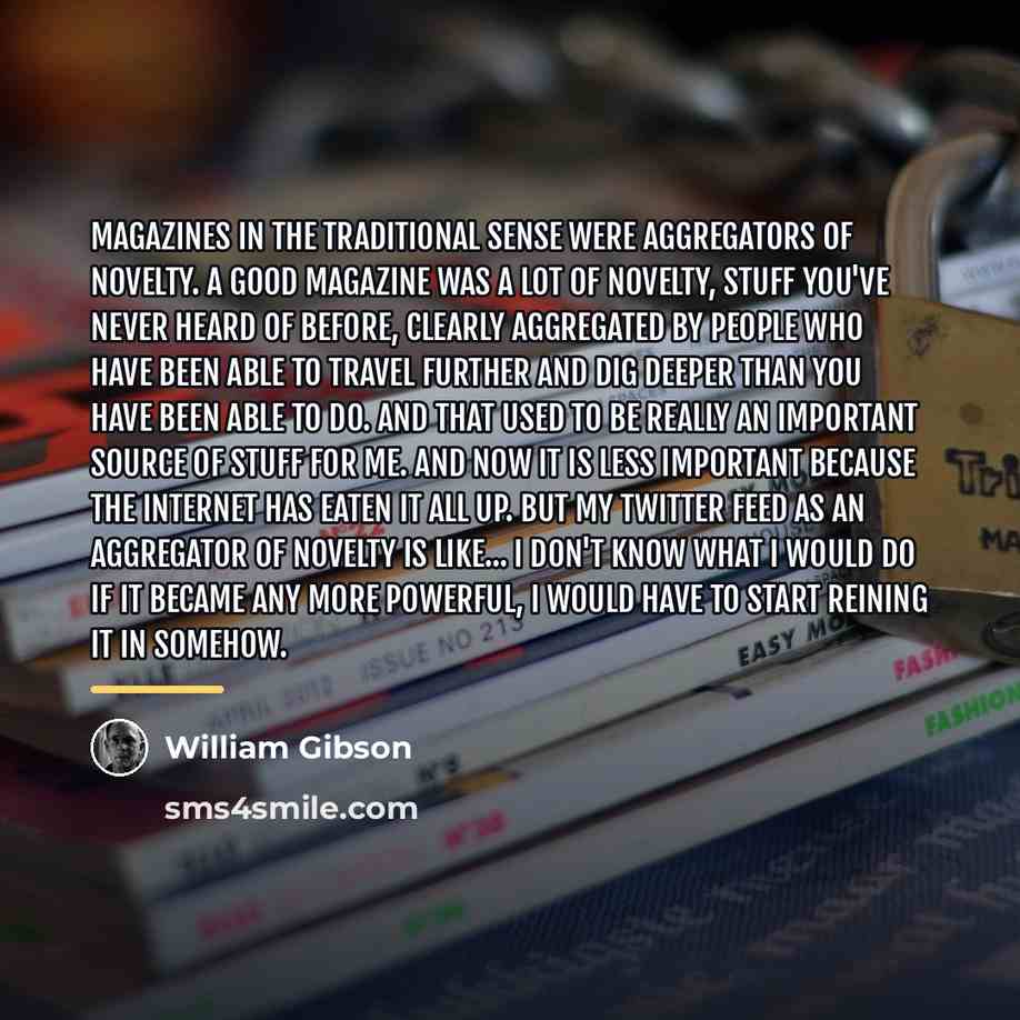 “Magazines in the traditional sense were aggregators of novelty. A…” quote by William Gibson