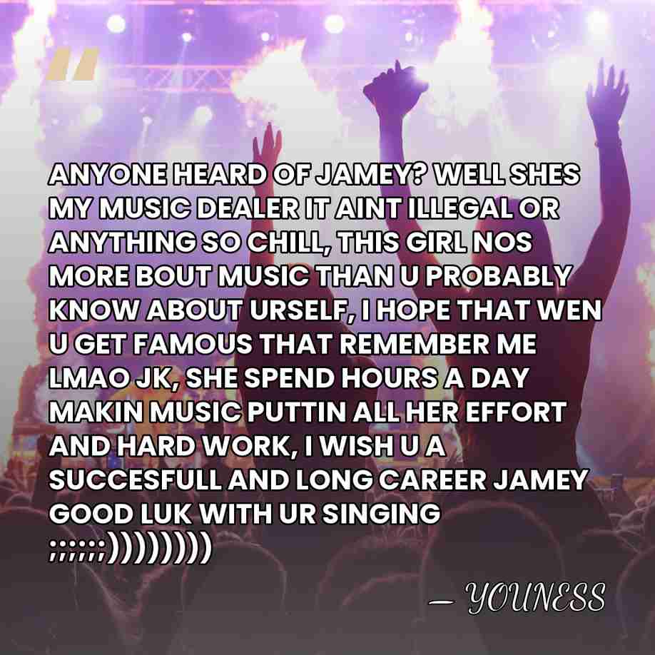 ANYONE HEARD OF JAMEY? WELL SHES MY MUSIC DEALER IT AINT ILLEGAL&hellip; - YOUNESS