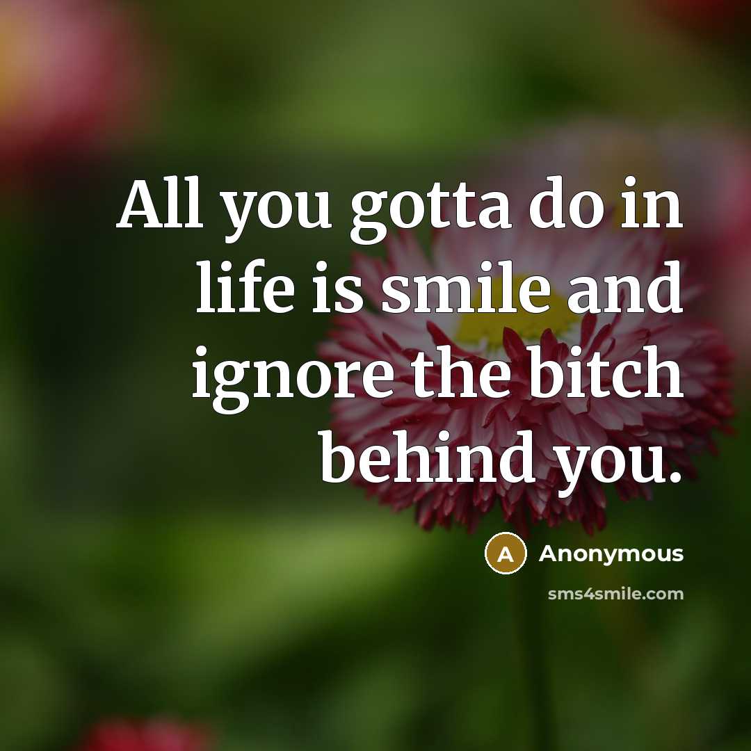 “All you gotta do in life is smile and ignore…” quote by Anonymous
