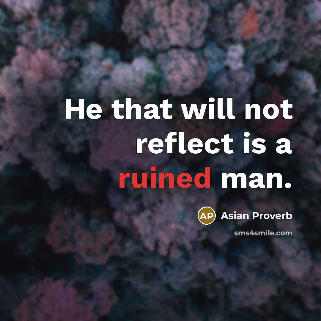 “He that will not reflect is a ruined man.” quote by Asian Proverb
